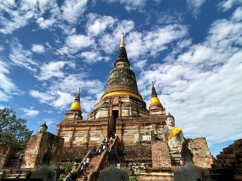 The bell-shaped chedi of Wat Yai Chai Mongkhon against an open sky